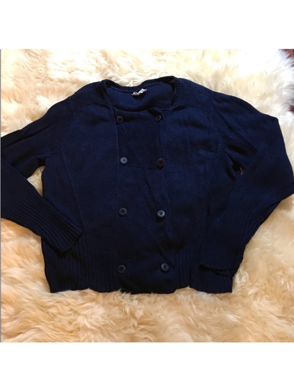 Eileen Fisher linen knit double-breasted cardigan xl navy blue